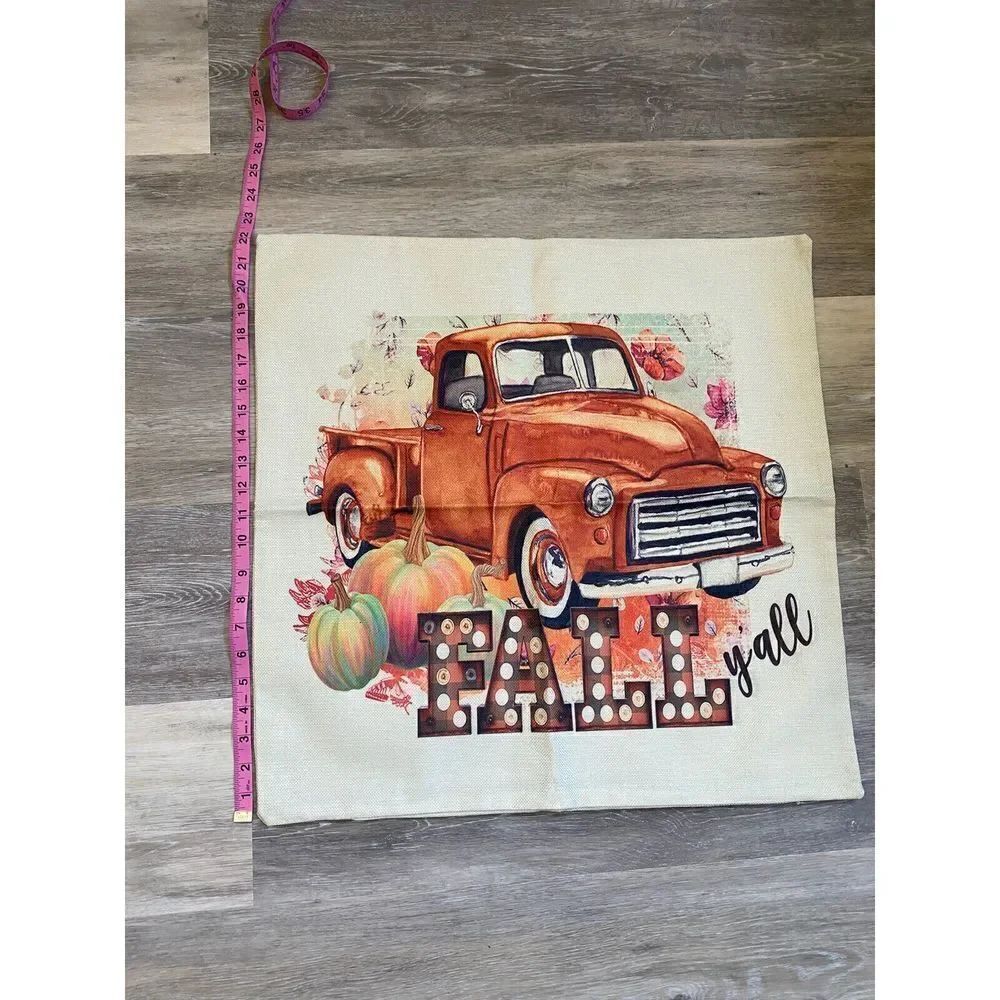 Fall Decor Pillow COVER 22”x22”, Decorative Thanksgiving Home Old Truck NEW